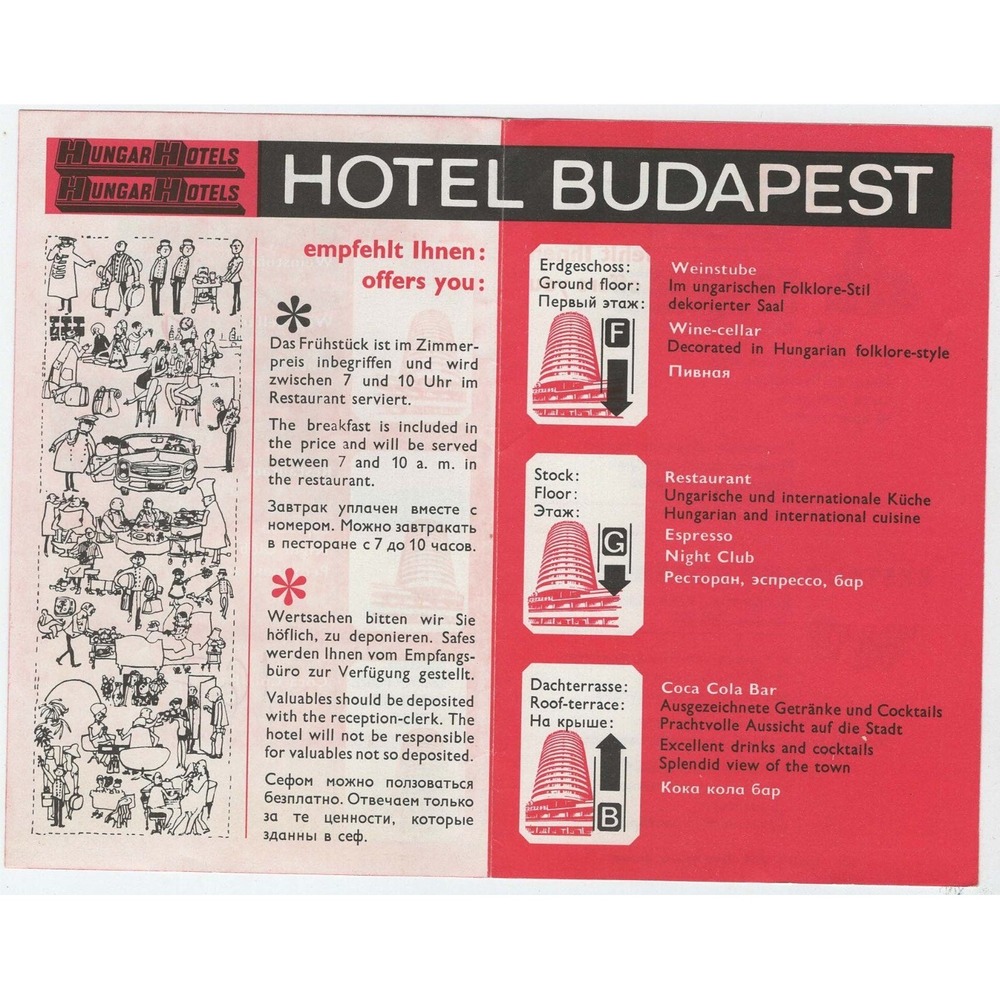 Vintage Hotel Budapest Hungary Room Card Brochure Ephemera Multilingual VG+